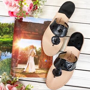 NEW Jack Rogers Hamptons Black Flat Sandals 10.5